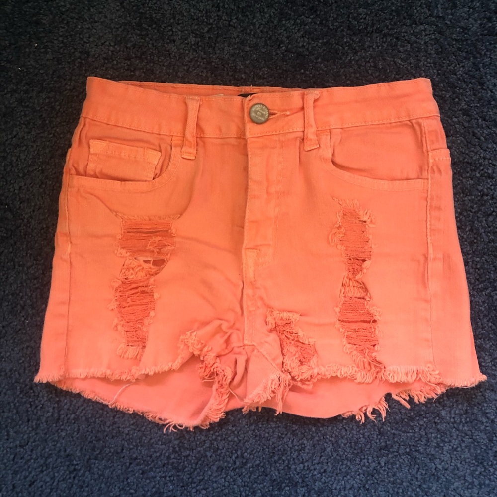 Orange stretchy high waisted jean shorts